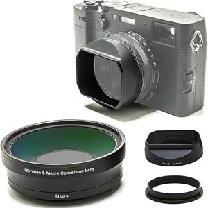 FotoZ Conversion Lens for Fujifilm X100V / X100VI, 49mm 0.75x Wide Angle & Macro 2 in 1 Lens with Lens Hood, Lens & Filter Adapter Ring (Black)