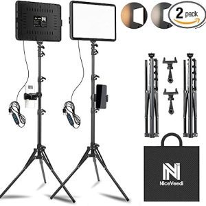 2-Pack LED Video Light Kit, NiceVeedi Studio Light, 2800-6500K Dimmable Photography Lighting Kit with Tripod Stand&Phone Holder, 73" Stream Light for Video Recording, Game Streaming, YouTube