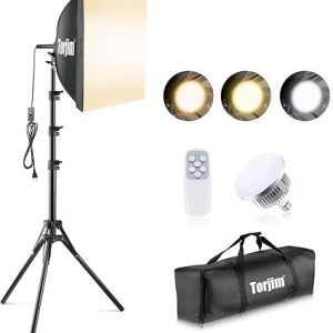 Torjim Softbox Photography Lighting Kit, 16'' x 16'' Professional Softbox Lighting Kit with 85W 3000-7500K LED Bulbs, Studio Lights for Photography/Video Recording/Live Streaming